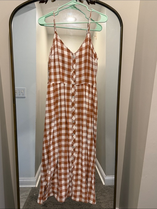 a new day Dresses & Skirts - a new day brown and White Gingham Button-Front Maxi Dress